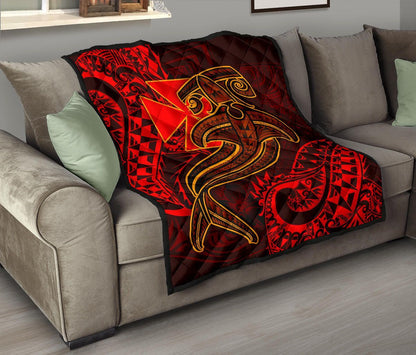 Polynesian Wallis and Futuna Premium Quilt - Red Shark Polynesian Tattoo
