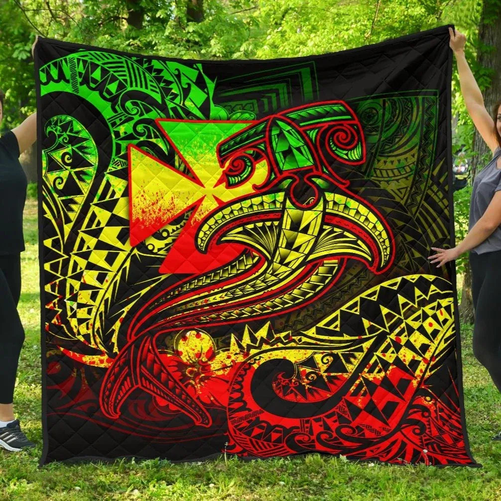 Polynesian Wallis and Futuna Premium Quilt - Reggae Shark Polynesian Tattoo