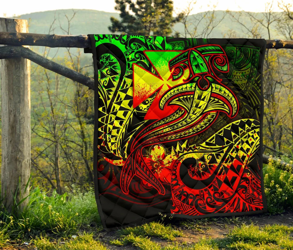 Polynesian Wallis and Futuna Premium Quilt - Reggae Shark Polynesian Tattoo