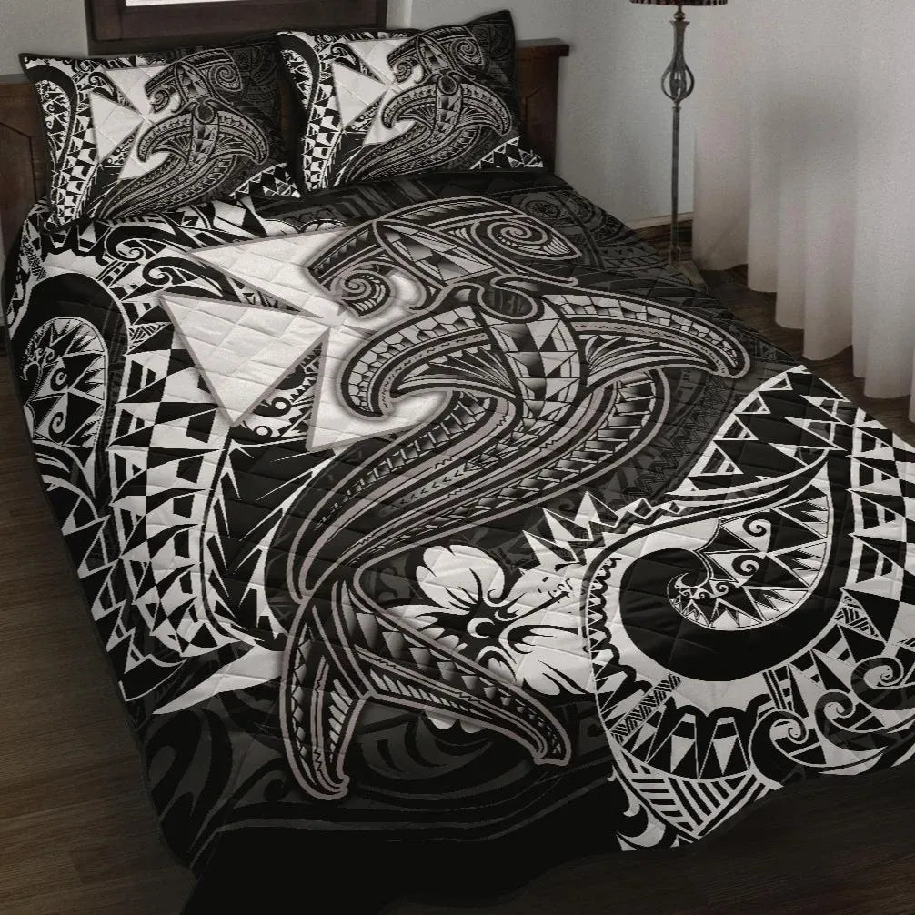 Polynesian Wallis and Futuna Quilt Bed Set - White Shark Polynesian Tattoo