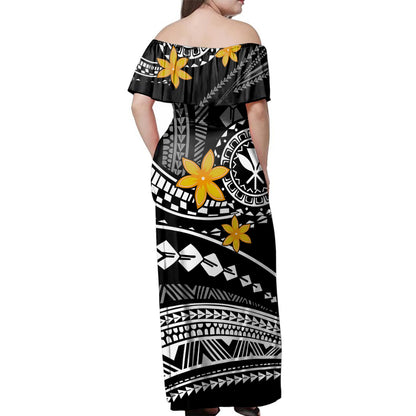 Hawaii Woman Off Shoulder Long Dress Kanaka Tribal Plumeria