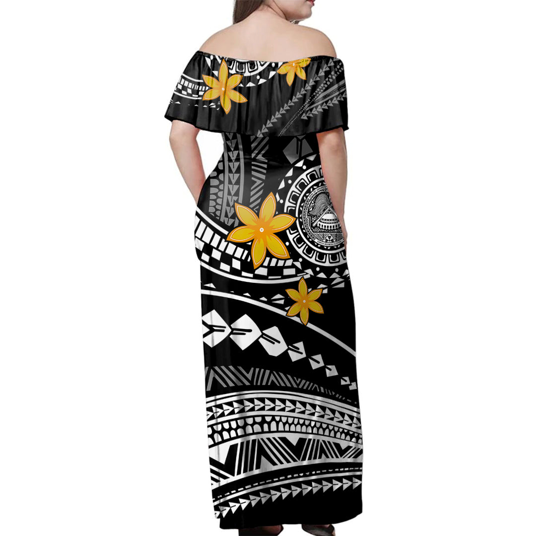 American Samoa Woman Off Shoulder Long Dress Tribal Plumeria