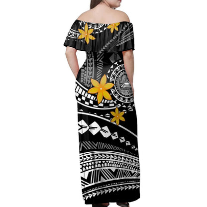 American Samoa Woman Off Shoulder Long Dress Tribal Plumeria