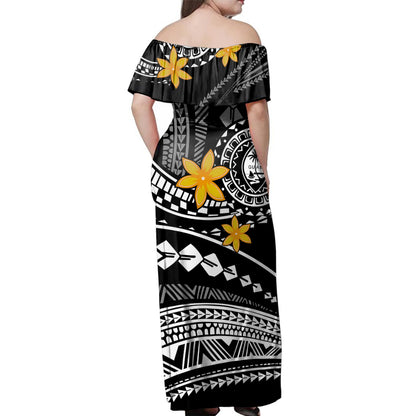 Guam Woman Off Shoulder Long Dress Tribal Plumeria