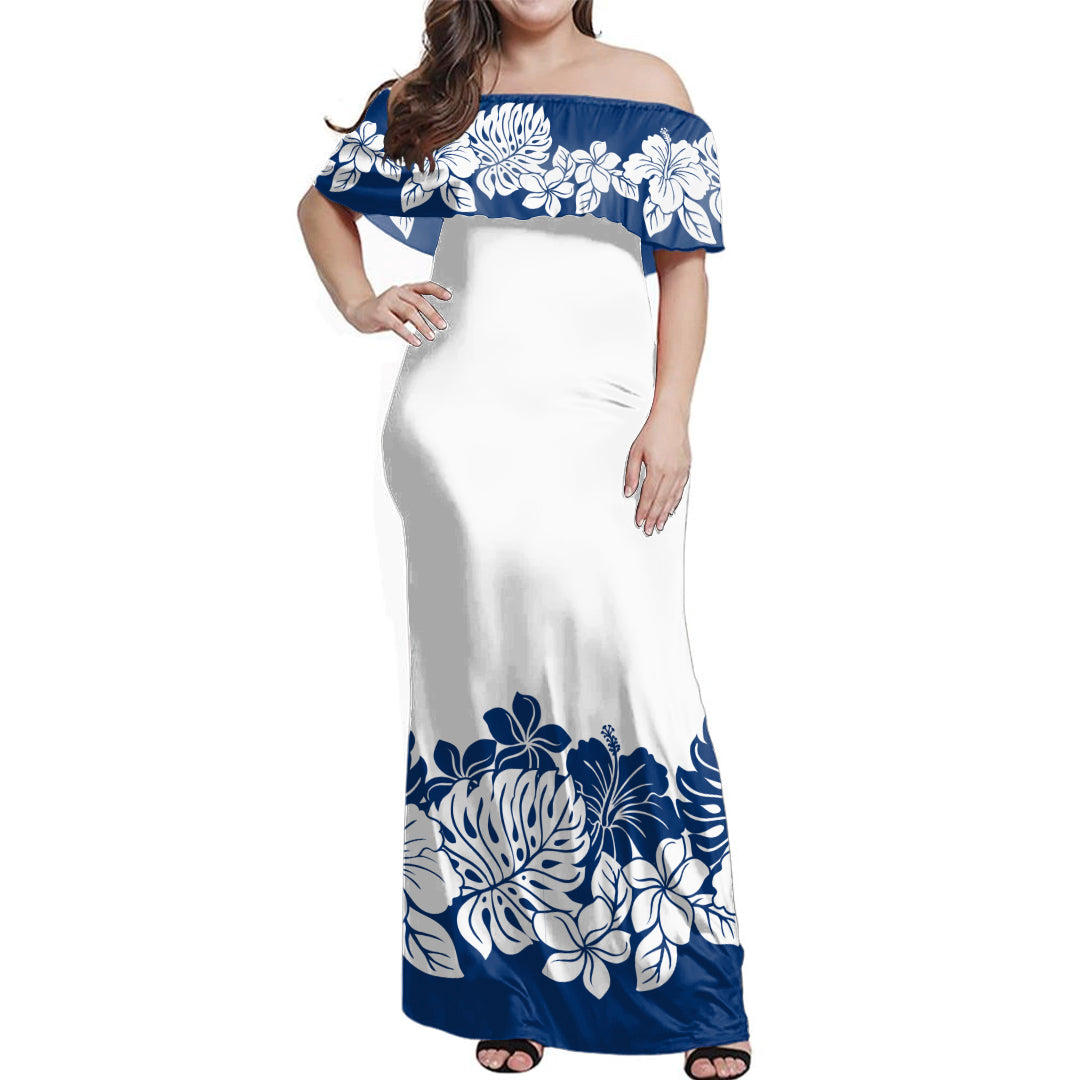Hawaii Woman Off Shoulder Long Dress Hibiscus Flower
