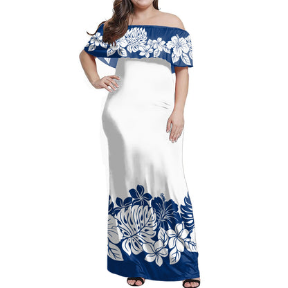 Hawaii Woman Off Shoulder Long Dress Hibiscus Flower