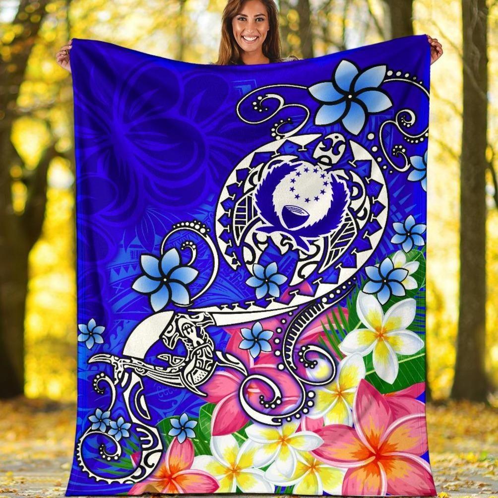 Pohnpei Premium Blanket - Turtle Plumeria (Blue)