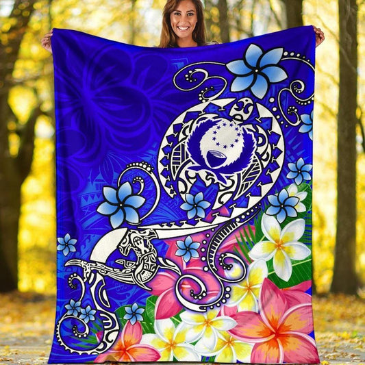 Pohnpei Premium Blanket - Turtle Plumeria (Blue)