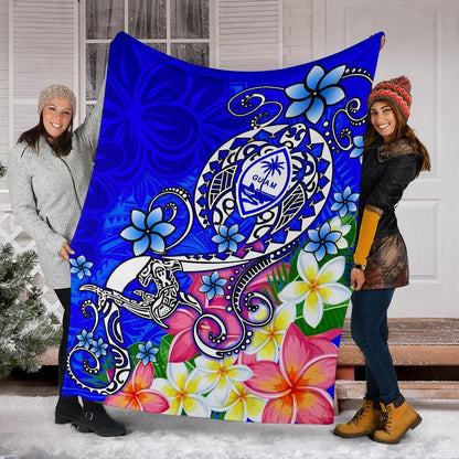 Guam Premium Blanket - Turtle Plumeria (Blue)