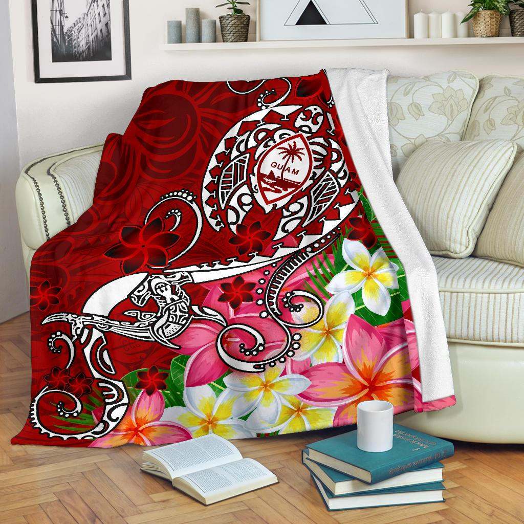 Guam Premium Blanket - Turtle Plumeria (Red)