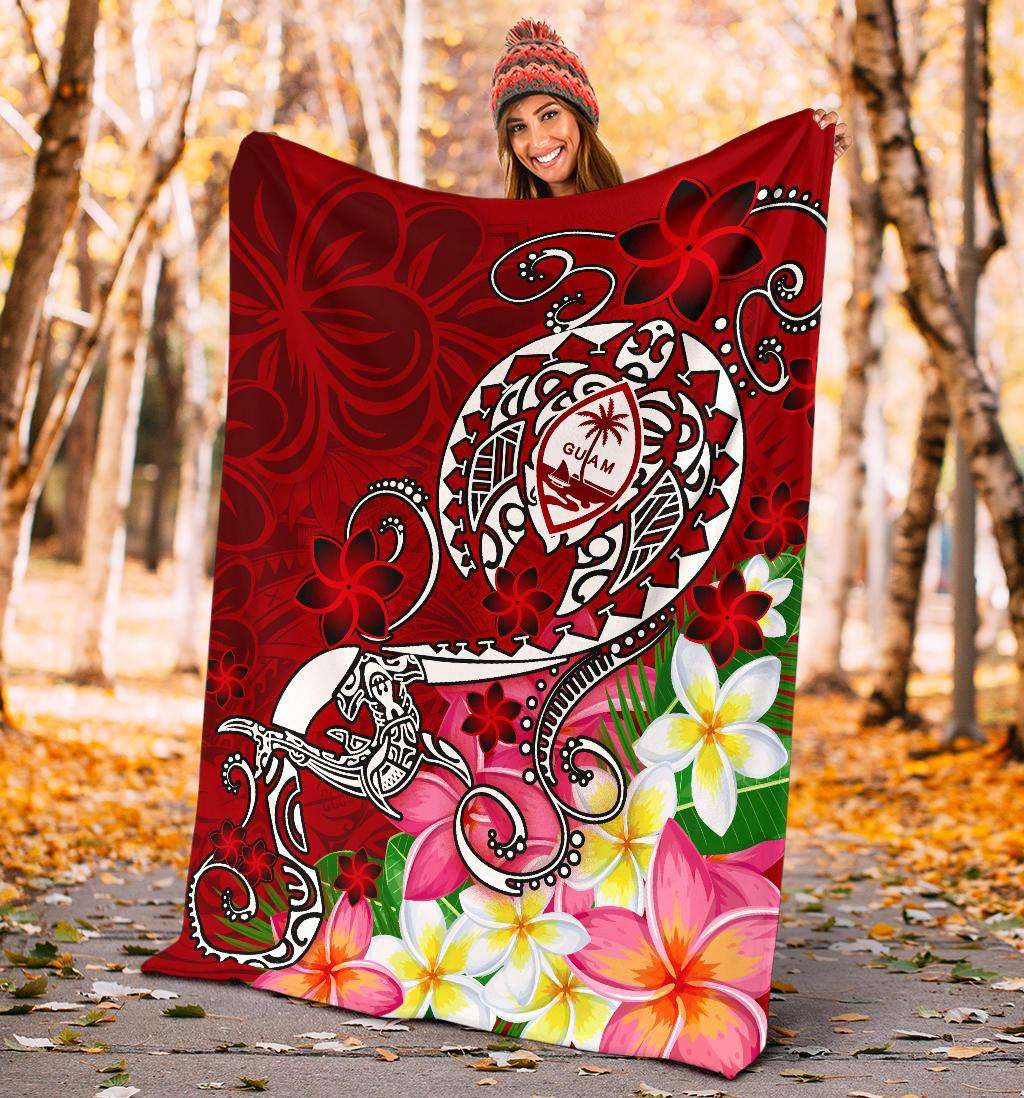 Guam Premium Blanket - Turtle Plumeria (Red)