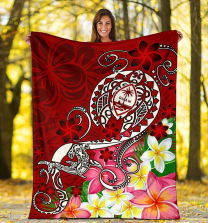 Guam Premium Blanket - Turtle Plumeria (Red)
