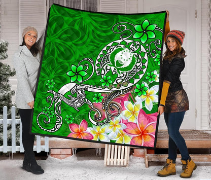 Pohnpei Premium Quilt - Turtle Plumeria (Green)