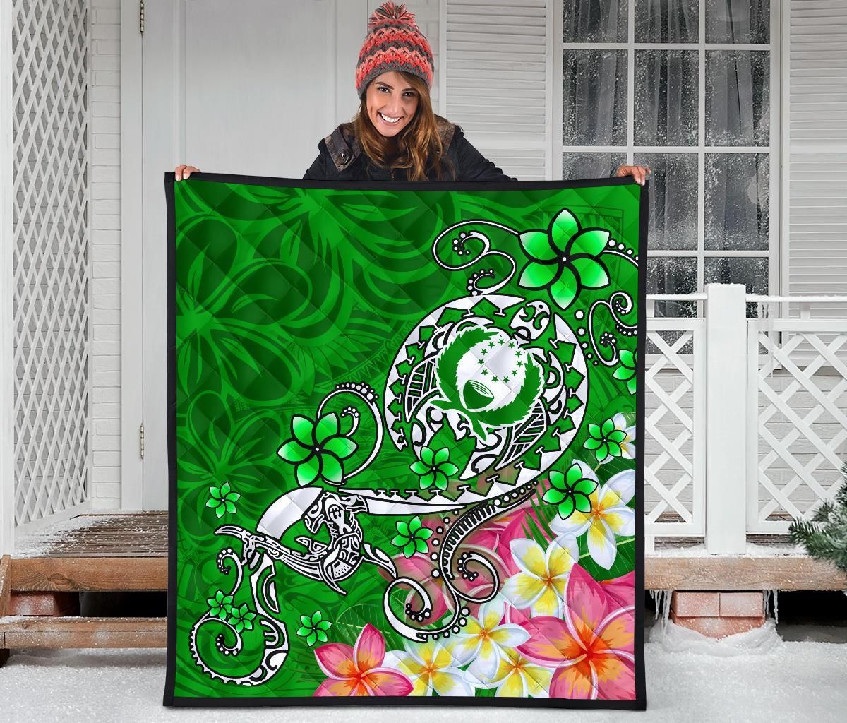 Pohnpei Premium Quilt - Turtle Plumeria (Green)