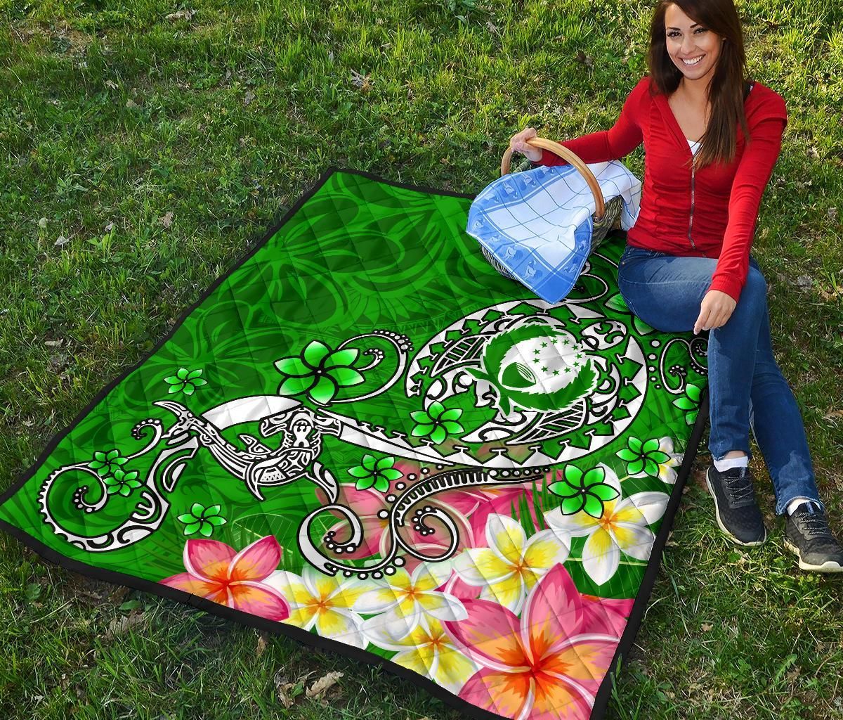 Pohnpei Premium Quilt - Turtle Plumeria (Green)