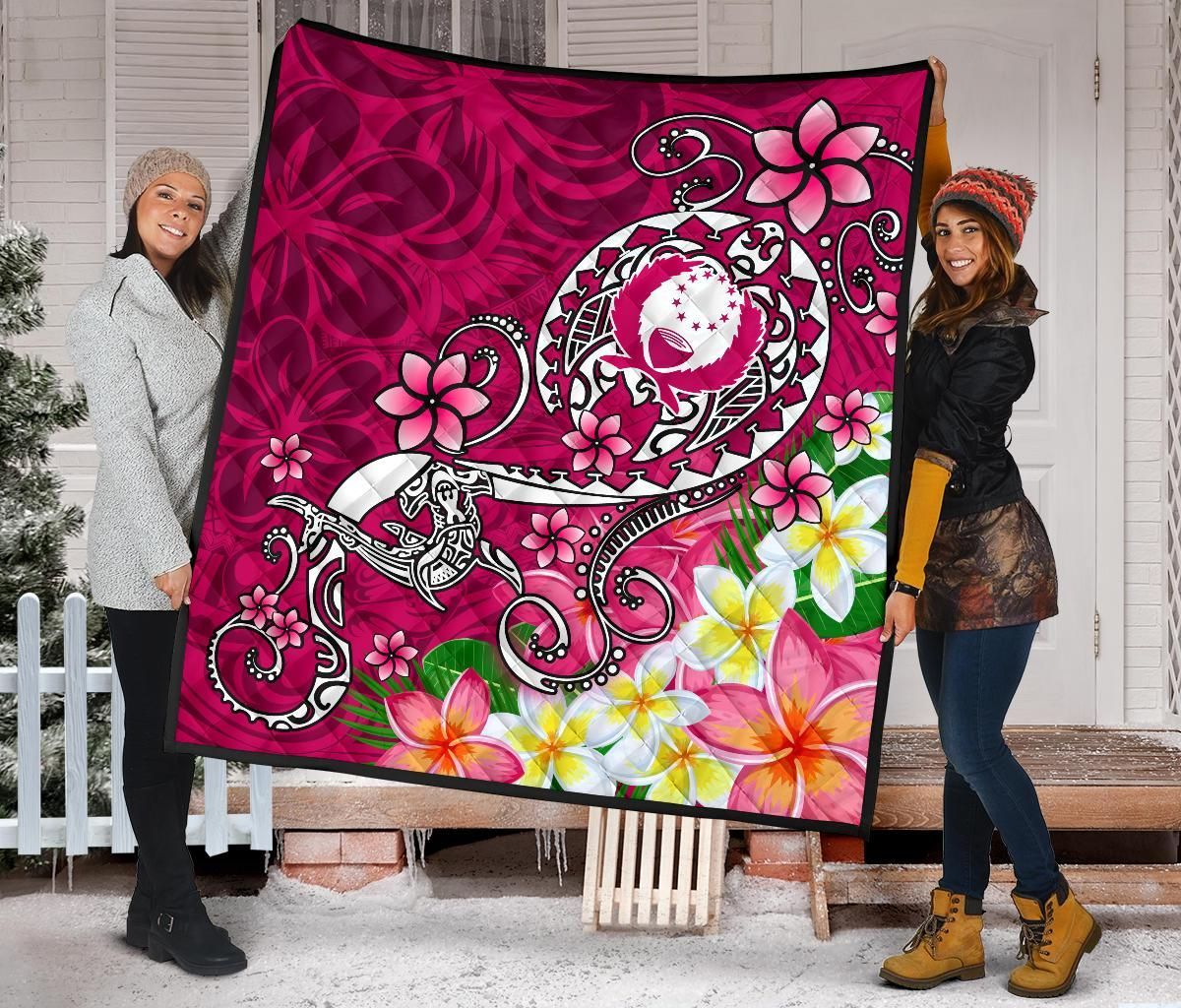 Pohnpei Premium Quilt - Turtle Plumeria (Pink)