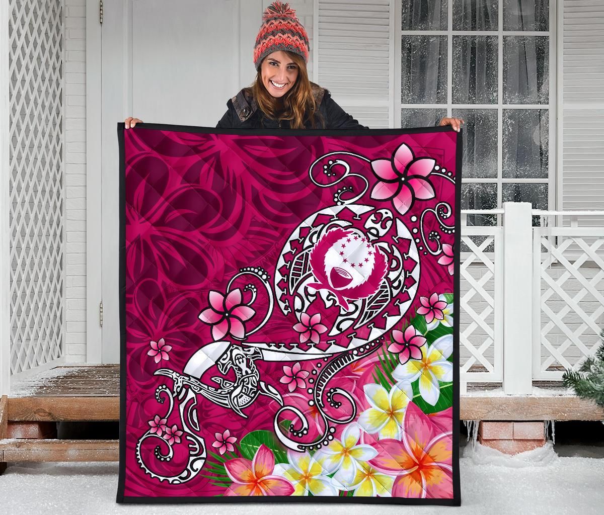 Pohnpei Premium Quilt - Turtle Plumeria (Pink)