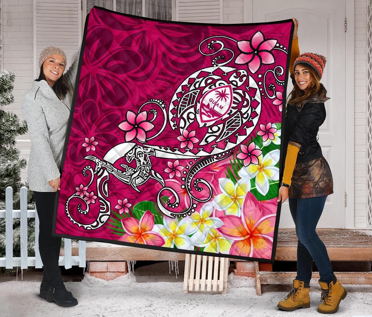 Guam Premium Quilt - Turtle Plumeria (Pink)