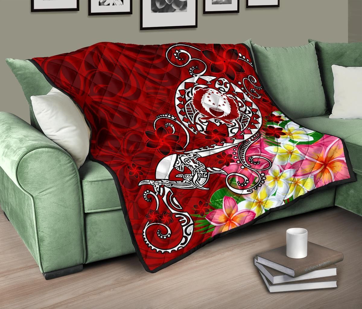 Pohnpei Premium Quilt - Turtle Plumeria (Red)