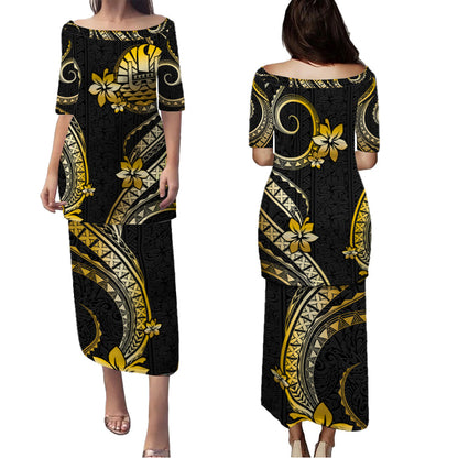 Tahiti Combo Puletasi And Shirt Golden Polynesian Pattern