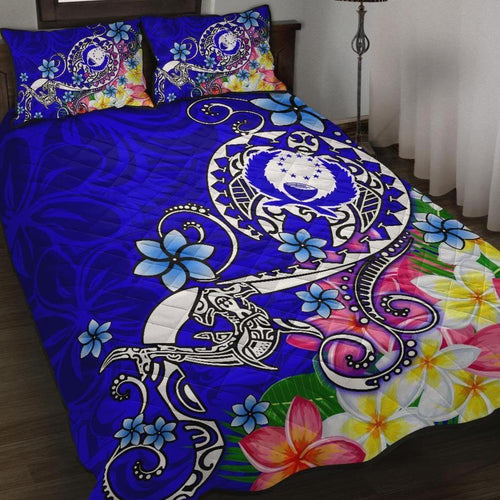 Pohnpei Quilt Bed Set - Turtle Plumeria (Blue)