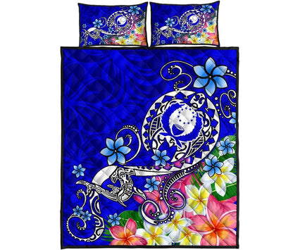 Pohnpei Quilt Bed Set - Turtle Plumeria (Blue)