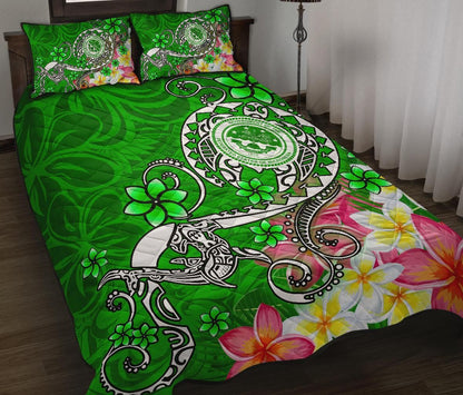 FSM Quilt Bed Set - Turtle Plumeria (Green)