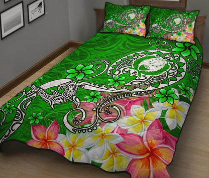 Pohnpei Quilt Bed Set - Turtle Plumeria (Green)