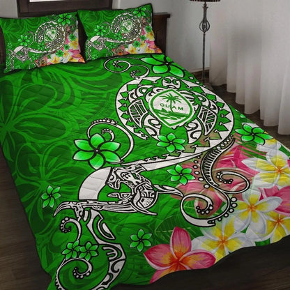 Guam Quilt Bed Set - Turtle Plumeria (Green)