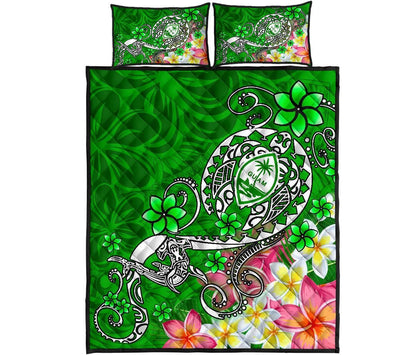 Guam Quilt Bed Set - Turtle Plumeria (Green)