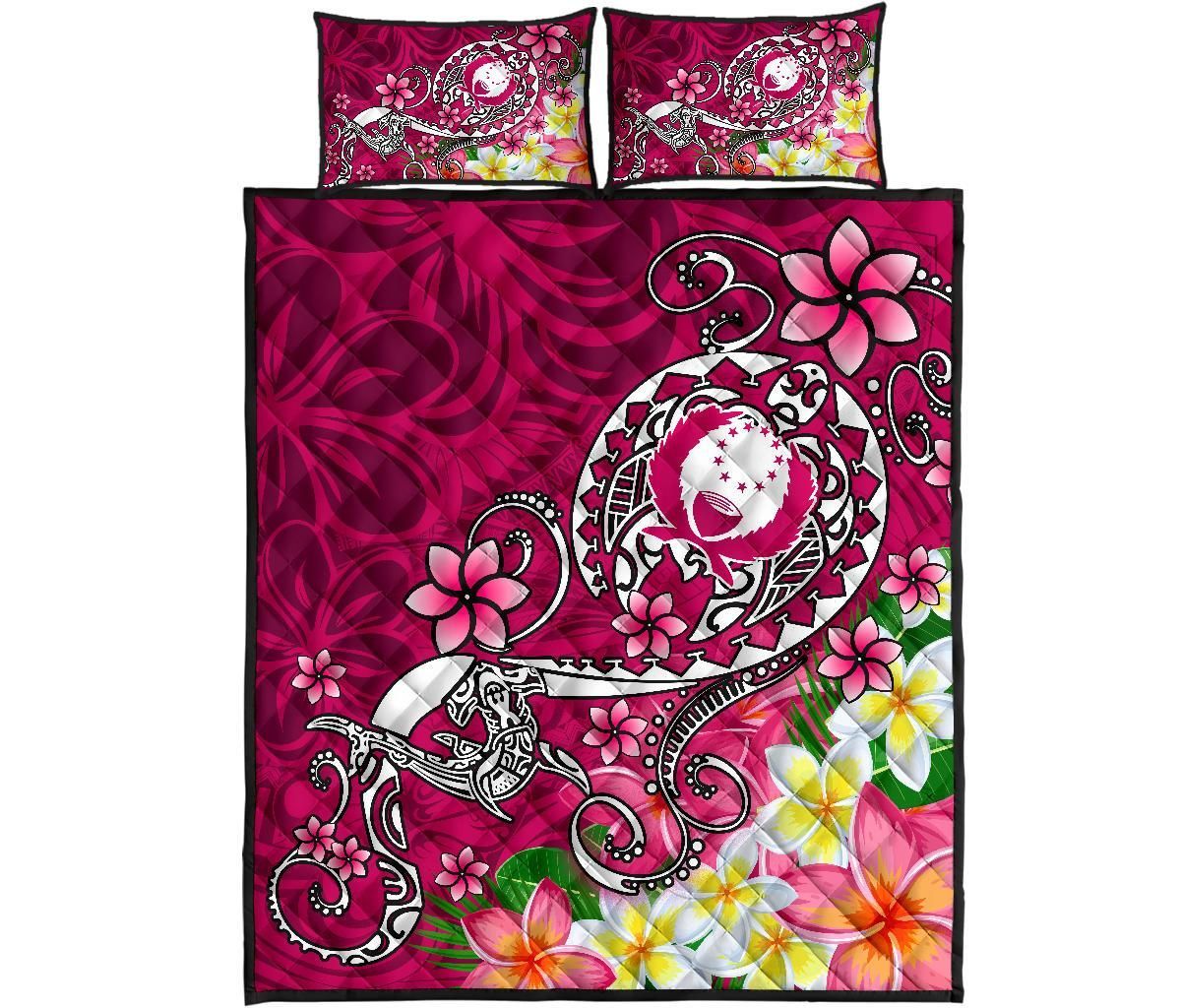 Pohnpei Quilt Bed Set - Turtle Plumeria (Pink)