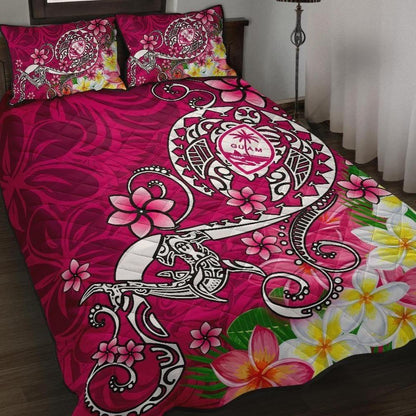 Guam Quilt Bed Set - Turtle Plumeria (Pink)