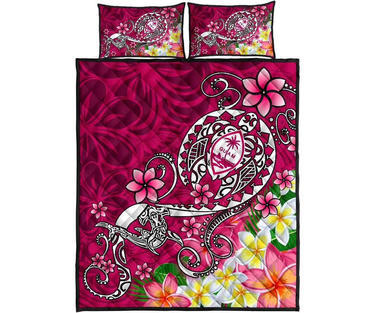Guam Quilt Bed Set - Turtle Plumeria (Pink)
