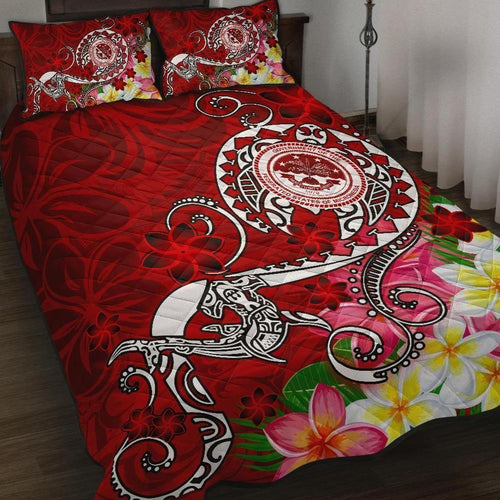 FSM Quilt Bed Set - Turtle Plumeria (Red)