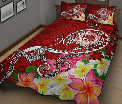 FSM Quilt Bed Set - Turtle Plumeria (Red)
