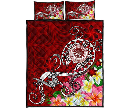 FSM Quilt Bed Set - Turtle Plumeria (Red)