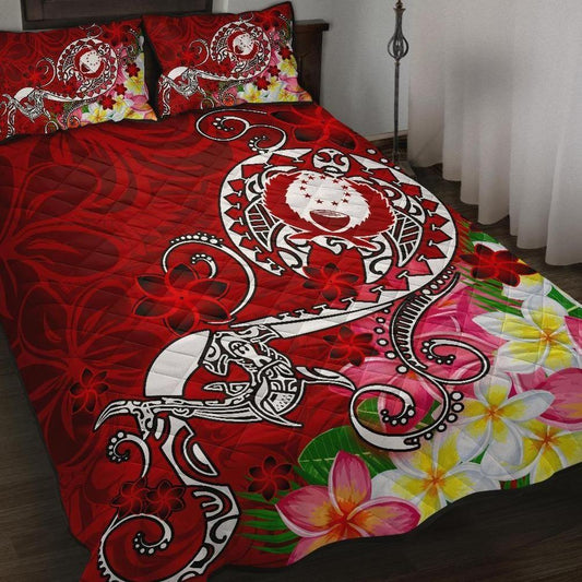 Pohnpei Quilt Bed Set - Turtle Plumeria (Red)