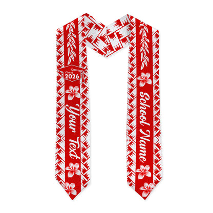 Hawaii Graduation Stole Custom Class 2026 Plumeria Flower Lauhala Style