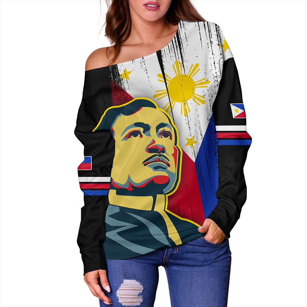 Philippines Filipinos Off Shoulder Sweatshirt Rizal Day Flag Grunge Style