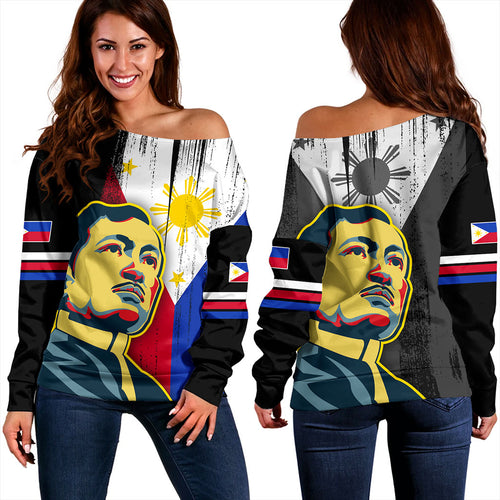 Philippines Filipinos Off Shoulder Sweatshirt Rizal Day Flag Grunge Style