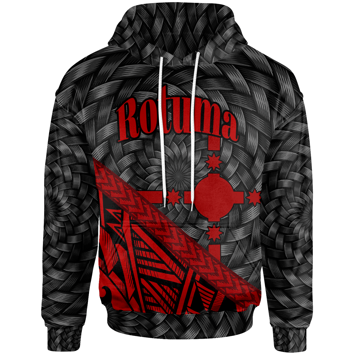 Rotuma Hoodie - Red Tapa Patterns With Bamboo