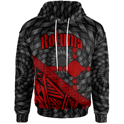 Rotuma Hoodie - Red Tapa Patterns With Bamboo