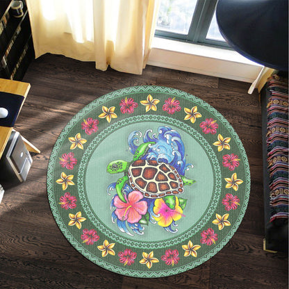 Hawaii Round Rugs Turtle Hibiscus