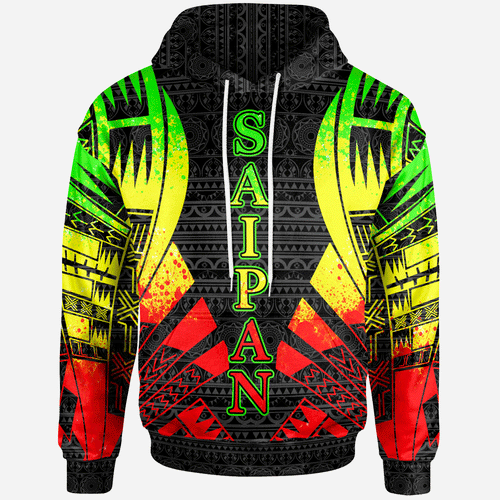 Saipan Island CNMI All Over Hoodie - Reggae Color Tattoo Style