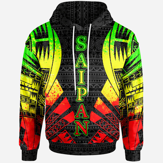 Saipan Island CNMI All Over Hoodie - Reggae Color Tattoo Style