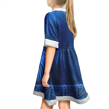 Samoa Women and Kid Christmas Dress Masi Dobby Fabric Leaves