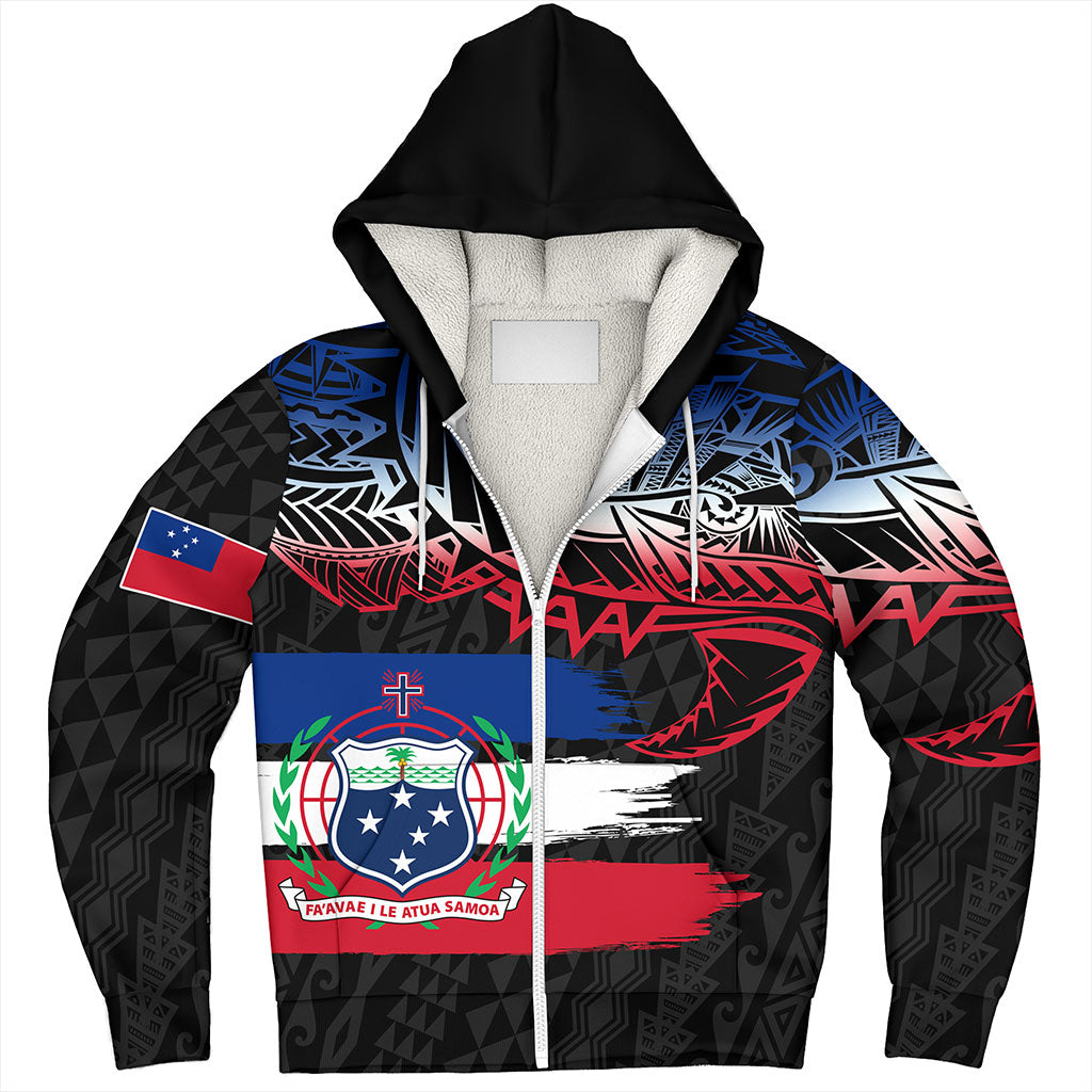 Samoa Sherpa Hoodie Tribal Polynesian Grunge Flag