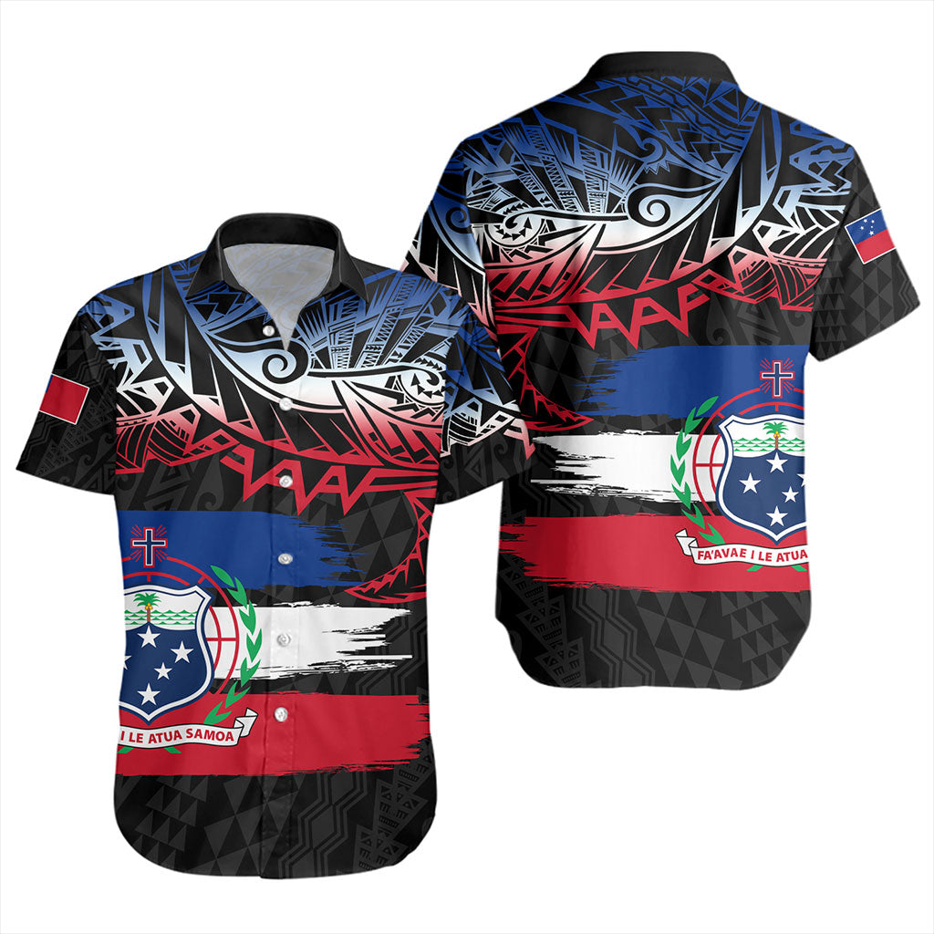 Samoa Short Sleeve Shirt Tribal Polynesian Grunge Flag