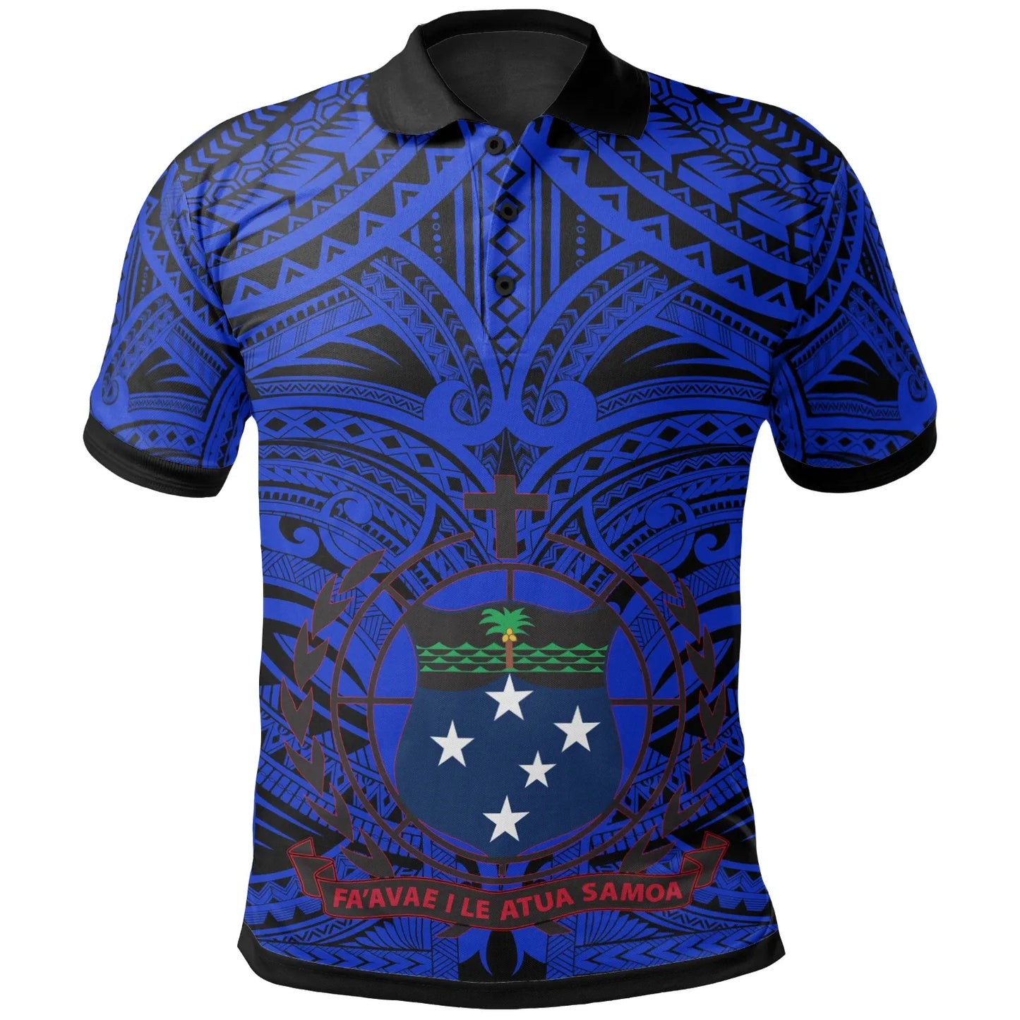 Samoa All Over Polo Shirt - American Samoa Coat Of Arms (Blue)