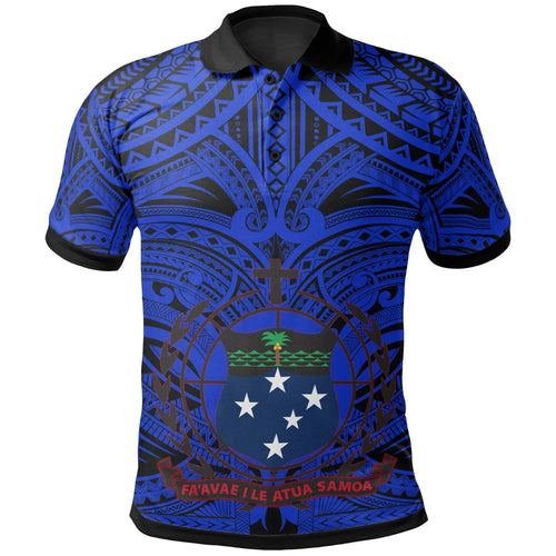 Samoa All Over Polo Shirt - American Samoa Coat Of Arms (Blue)